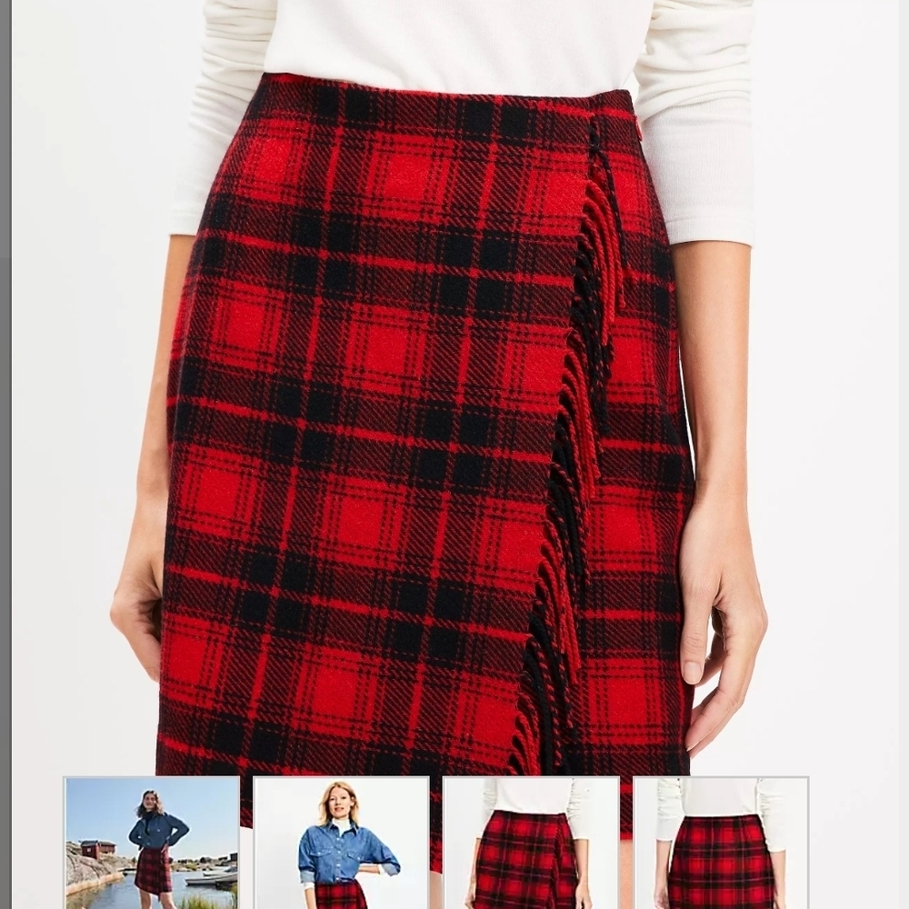 LOFT Plaid Wrap Mini Skirt